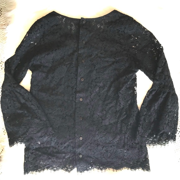Falcon & Bloom Black Lace Bell Sleeve Top XS - Picture 6 of 8